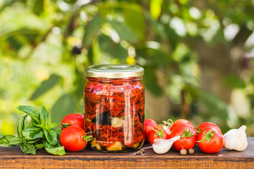 Sun dried tomatoes in glass jar