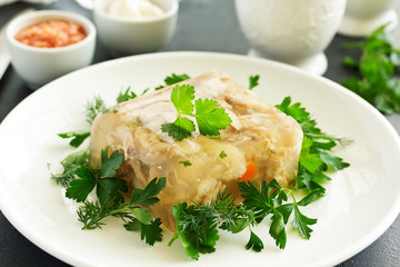 meat jelly. Ukrainian food.