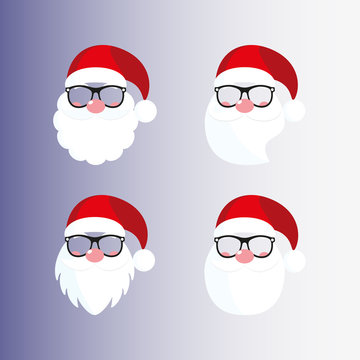 Santa masks. Beard, nose, mustache, hat, glasses.