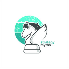 flat illustration of pegasus knight chess for strategy logo design template