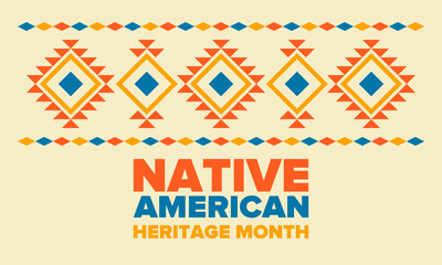 Native American Heritage Month in November. American Indian culture. Celebrate annual in United States. Tradition pattern. Poster, card, banner and background. Vector ornament, illustration