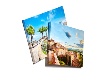 Canvas photo prints isolated on white background. Gallery wrap. Colorful photographs printed on glossy canvas