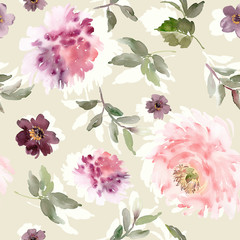 Fototapety  Seamless watercolor pattern with peonies for fabric