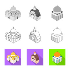 Fototapeta na wymiar Isolated object of temple and historic icon. Set of temple and faith vector icon for stock.