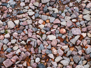 Gravel, earth and autumn leaves.