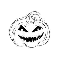  Happy scary  face Halloween pumpkin isolated on white background.  Vector cartoon Illustration. Autumn holiday. Halloween pumpkin with cut out faces funny and spooky. Trick or treat event decoration.