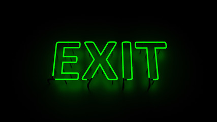 EXIT green neon sign dark background - obrazy, fototapety, plakaty