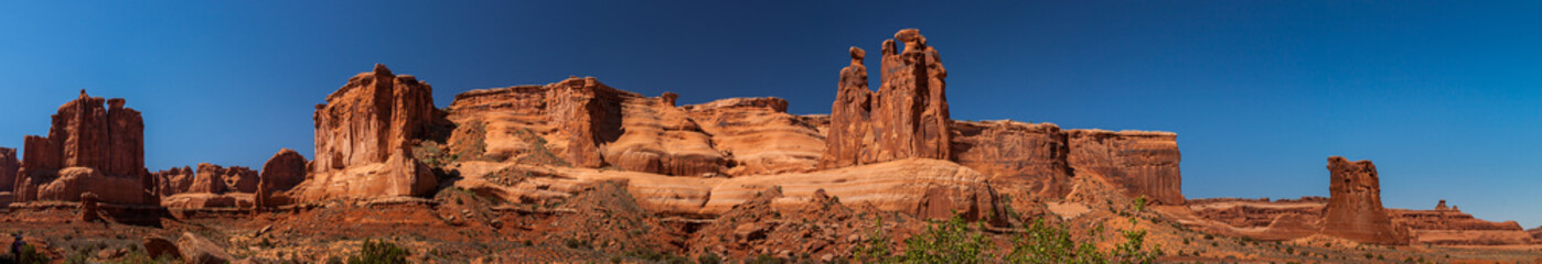 Fototapeta premium Panorama View of The Three Gossils, Arches National Park, Utah.