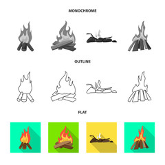 Isolated object of danger and tourism icon. Collection of danger and hiking vector icon for stock.