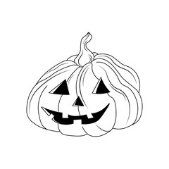  Happy scary  face Halloween pumpkin isolated on white background.  Vector cartoon Illustration. Autumn holiday. Halloween pumpkin with cut out faces funny and spooky. Trick or treat event decoration.
