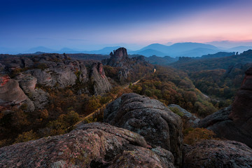 Magnificent night view of the Belogradchik rocks in Bulgaria