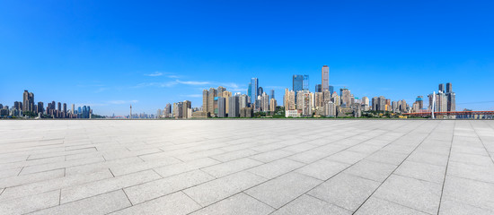 Empty floor and modern city financial district skyline in Chongqing,China.