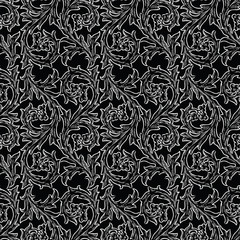 Seamless pattern of drawn floral vintage elements