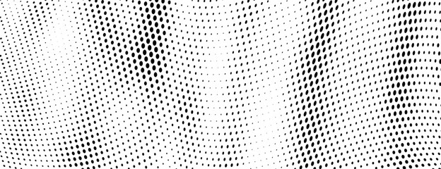 Abstract halftone of dots background. Monochrome texture of waves of dots black on white. Poster pop art