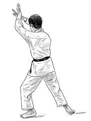 Sketch of a teenager boy in martial arts training