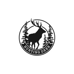Hunting deer adventure - outdoor logo design with deer and pine tree element