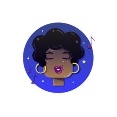 Illustration of an African American girl face icon with other themed graphic elements.