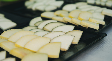 Selection of cheeses served in catering