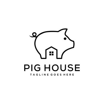 Illustration Vector pig silhouette with house logo design