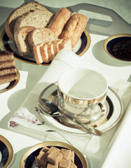 breakfast tray with coffee cup