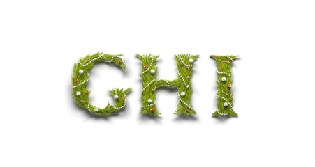 Decorative G H I letters, christmas font mockup isolated