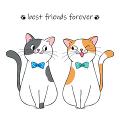 Best friends forever. Couple of cute cartoon cats. Hand drawn illustration