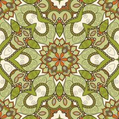 Decorative colorful ethnic seamless pattern for fabric or wrapping in oriental style. Hand drawn illustration