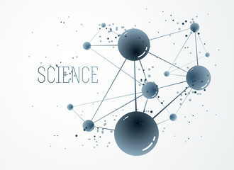 Vector molecules scientific chemistry and physics theme vector abstract background, micro and nano science and technology theme, atoms and microscopic particles.