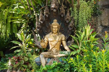 Thai Dragon or Serpent King or King of Naga Statue In garden.