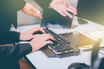 Businessman type on the keyboard.Manager working in office.