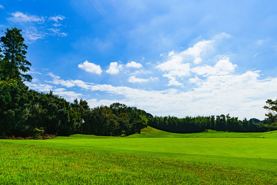 Image of management : landscape of Japanese golf scene in green side ( goal of hole )