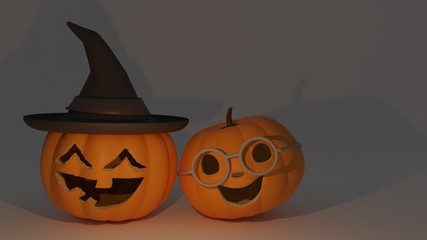 Two Halloween pumpkin with gray background 3D