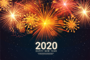 2020 Happy New Year, Fireworks background, New Year Christmas show