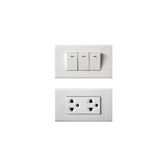 Two White 220 V Plug Socket And Three White Light Switch With Isolate Background