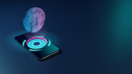 3D rendering neon holographic phone symbol of clock icon on dark background
