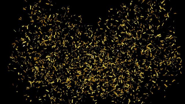 Golden confetti explosion on black background