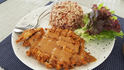 Rice with Fried Chicken and Vegetables