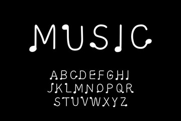 Music hand drawn vector type in cartoon comic style notes