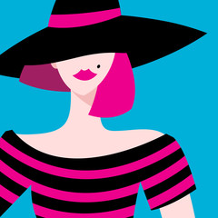 Vector graphic portrait of a beautiful girl in a hat