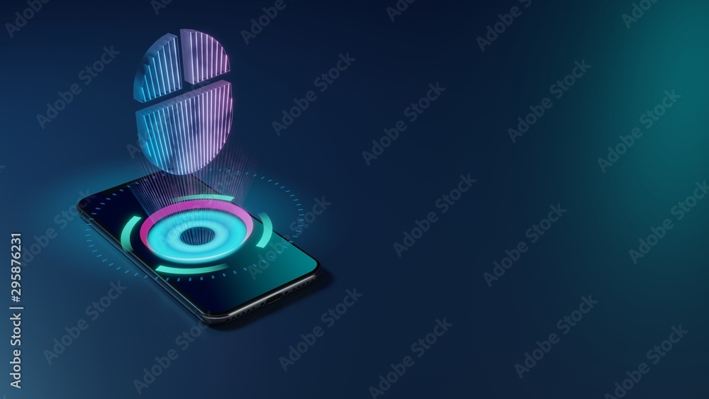 Poster 3d rendering neon holographic phone symbol of computer icon on dark background
