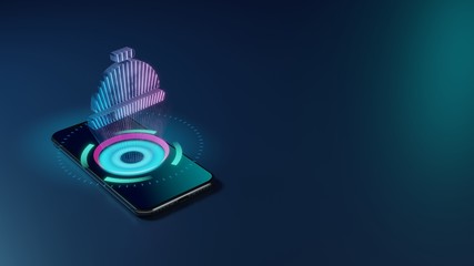 3D rendering neon holographic phone symbol of concierge bell icon on dark background - obrazy, fototapety, plakaty