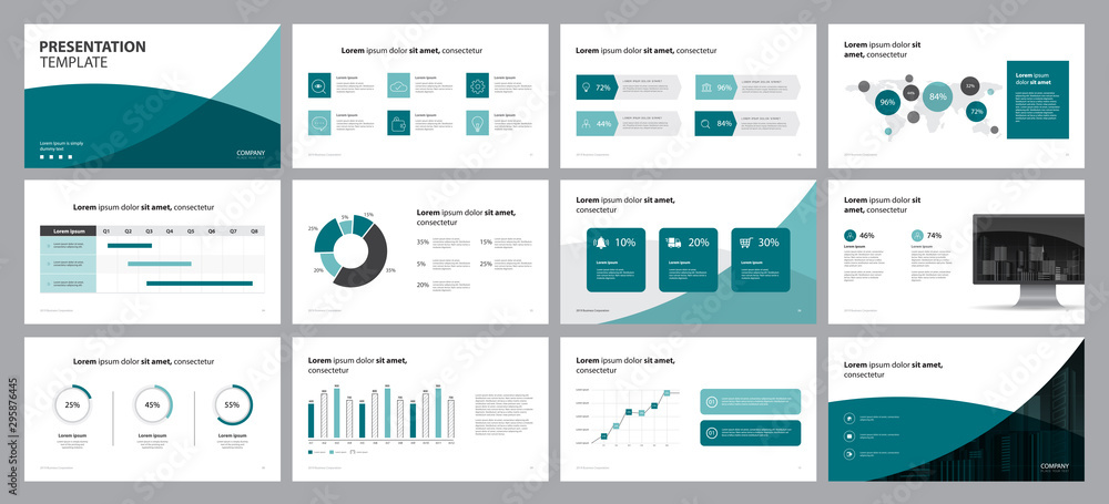 Aufkleber business presentation design template and page layout design for brochure, annual report with info g