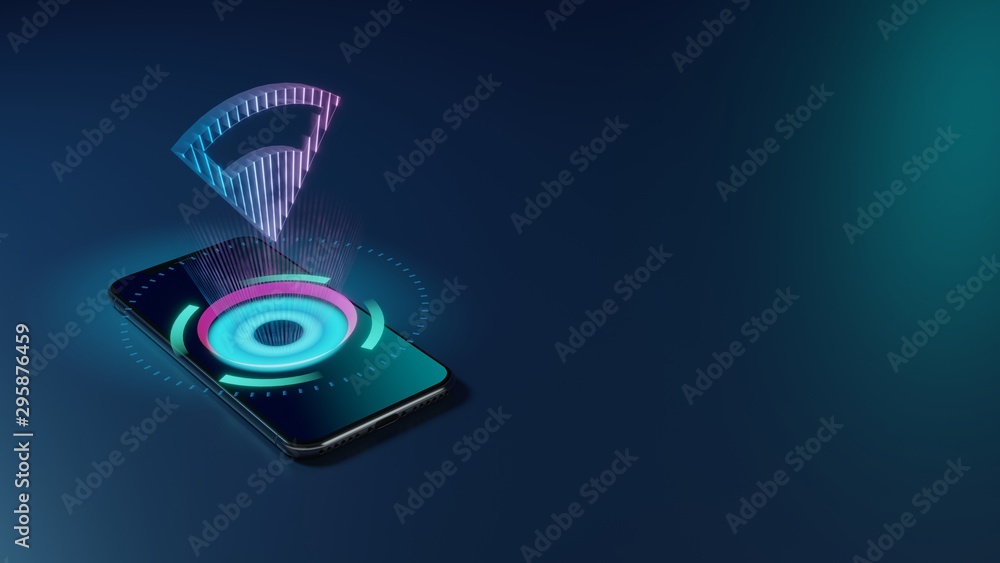 Poster 3d rendering neon holographic phone symbol of connection icon on dark background