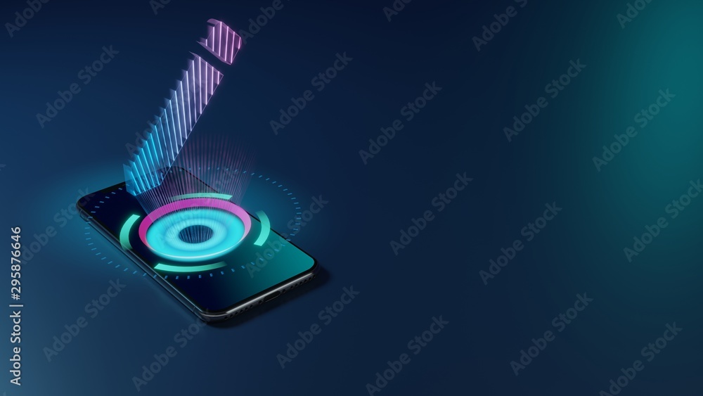 Poster 3d rendering neon holographic phone symbol of create new pencil button icon on dark background