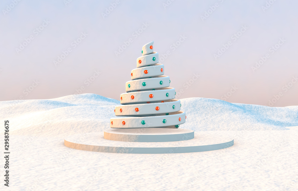 Poster abstract 3d composition. winter christmas background with geometric shapes.