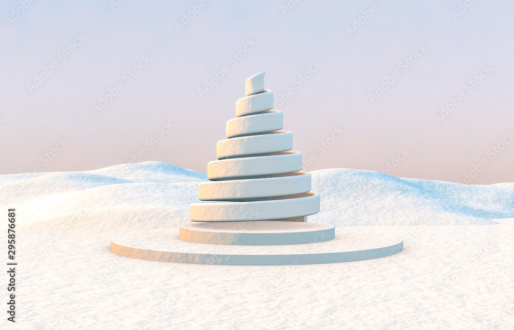 Poster Abstract 3d composition. Winter Christmas background with geometric shapes.