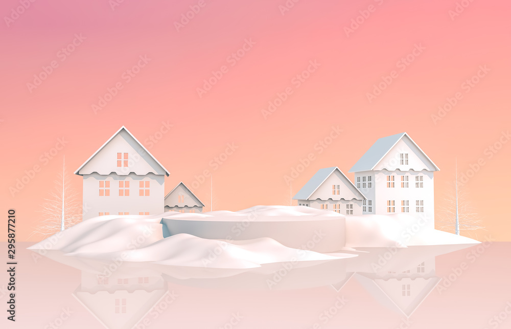 Poster abstract 3d composition. autumn - winter christmas background with geometric shapes.