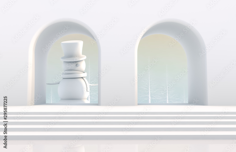Poster abstract 3d composition. winter christmas background with geometric shapes.