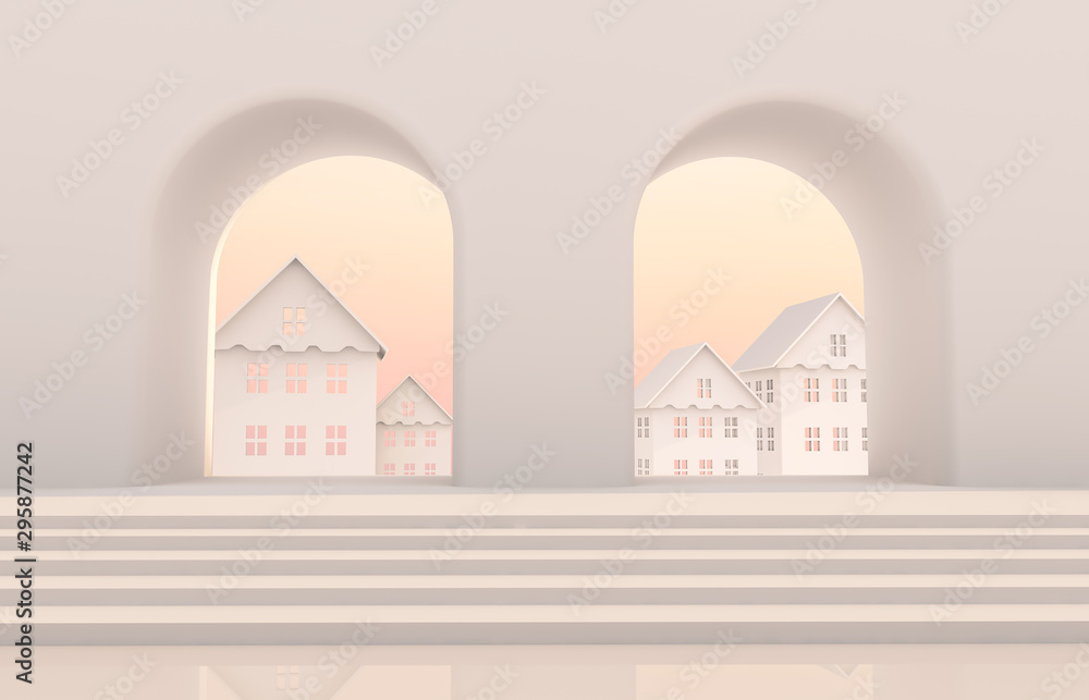Poster abstract 3d composition. winter christmas background with geometric shapes.