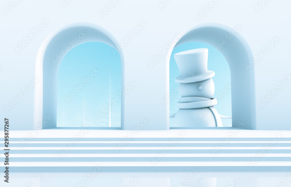 Poster abstract 3d composition. winter christmas background with geometric shapes.